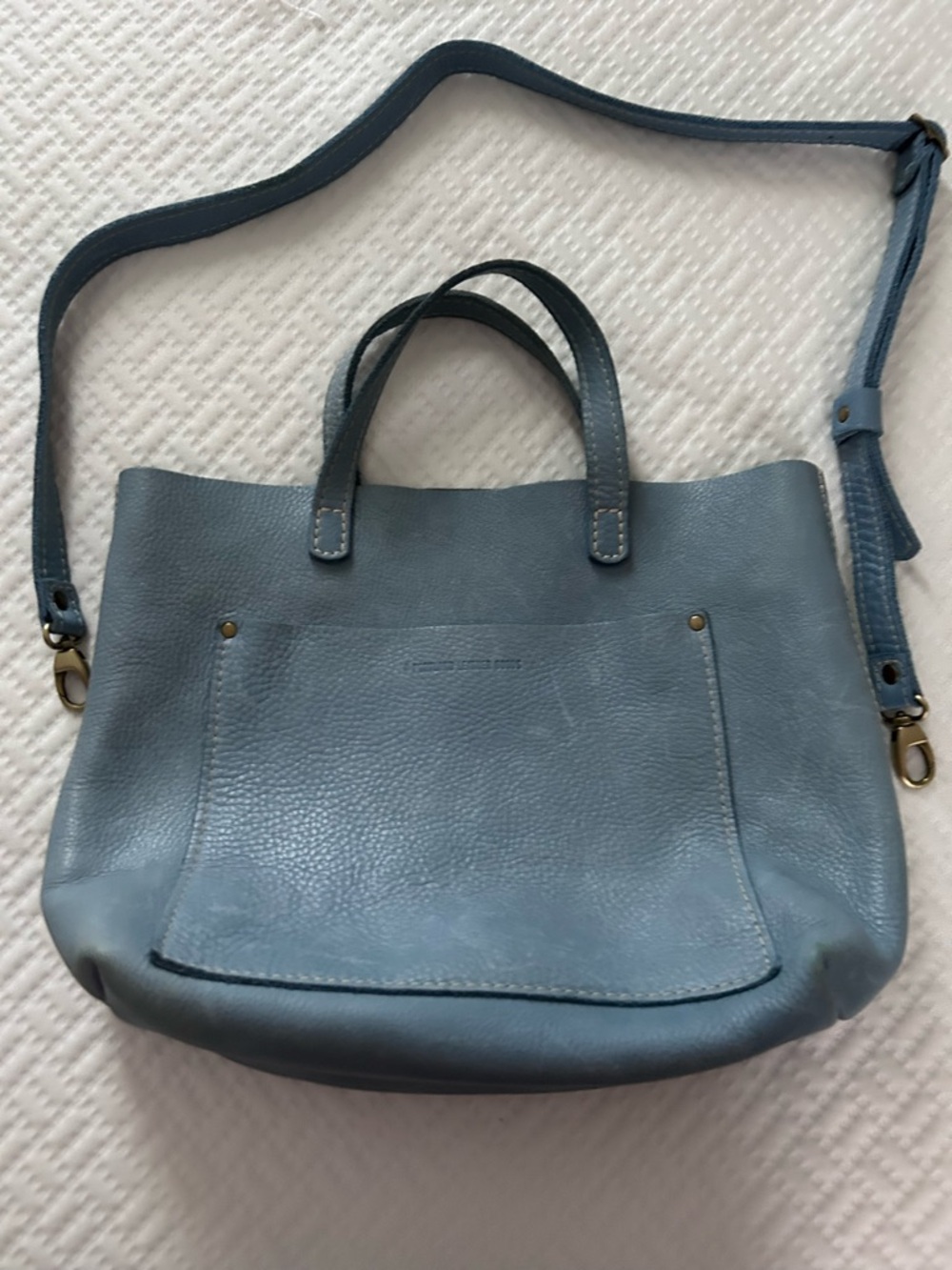 Women's Leather Tote Bag in Dusty Blue - Crossbody Strap